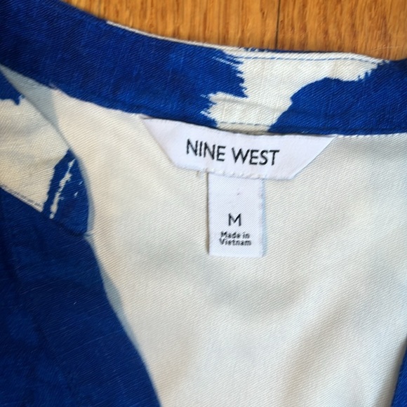 Nine West Flutter Sleeve Button Front Godet Dress Santorini Blue Rayon Linen Med - Picture 4 of 6